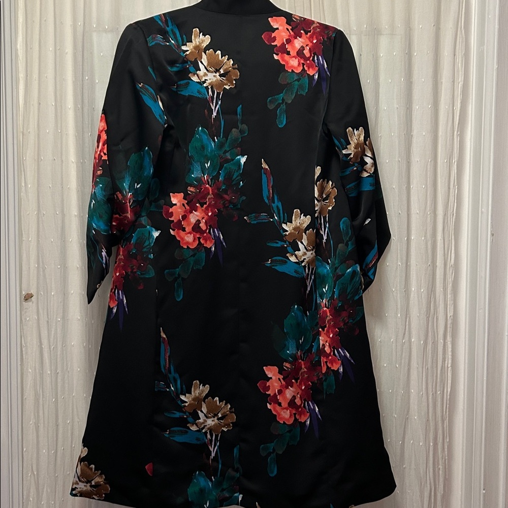 Chico's Kimono Dark Black Floral Tulip Sleeve Evening Drama Duster Size 00 - Picture 7 of 10